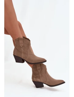 Dámské kovbojské kotníkové boty z přírodní velurové kůže Beretta – béžové