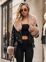 Kurtka damska zimowa skórzana z futerkiem czarna model 22371786 - FashionStreet