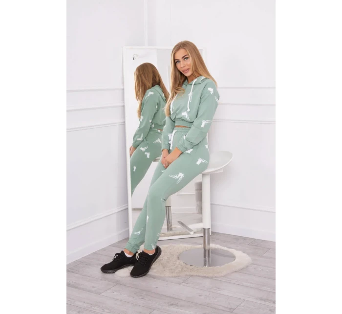 Sada s potiskem pistole tmavě mátová