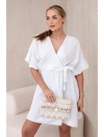 Mušelínové šaty s pasem ecru