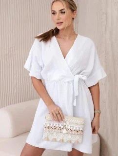 Mušelínové šaty s pasem ecru