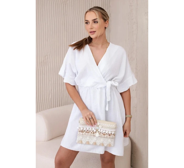 Mušelínové šaty s pasem ecru