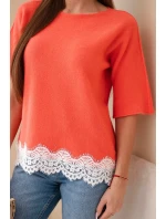 Svetr dámský s krátkým rukávem a krajkou model 21961314 - K-Fashion