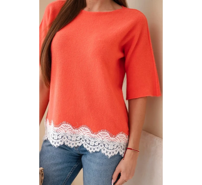 Svetr dámský s krátkým rukávem a krajkou model 21961314 - K-Fashion
