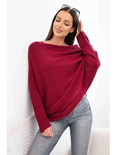 Dámský viskózový svetr model 22286879 typu asymetrický bordó barva - K-Fashion