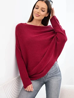 Dámský viskózový svetr model 22286879 typu asymetrický bordó barva - K-Fashion