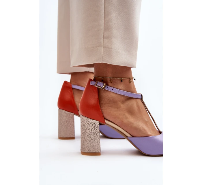 Kožené sandály na podpatku Laura Messi 2759 fialové