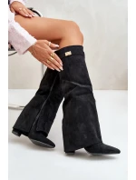 Dámské Kozačky Eko Semišové S Svrškem Na Černé model 21672143 - Boto