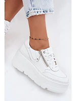 Kožené dámské tenisky na masivní platformě model 22130428 Bílé - Zazoo