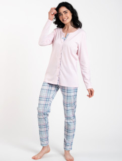 Dámské pyžamo Emilly, dlouhý rukáv, dlouhé kalhoty - růžová/potisk