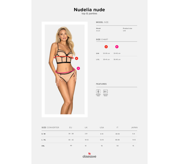 Smyslný set Nudelia top & panties nude - Obsessive