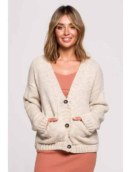 Dámský Cardigan model 18828819 Beige - BeWear Dámský Cardigan model 18828819 Beige - BeWear