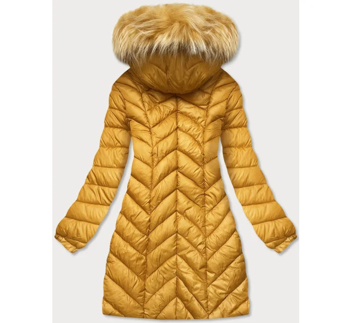 Žlutá dámská prošívaná bunda s kapucí (8916-c)