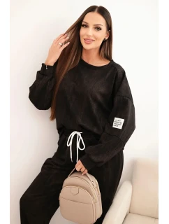 Dámská oversize souprava z viskózy s efektem praní černá