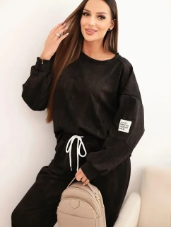 Dámská oversize souprava z viskózy s efektem praní černá