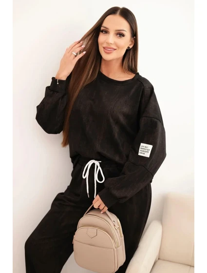 Dámská oversize souprava z viskózy s efektem praní černá Dámská oversize souprava z viskózy s efektem praní černá