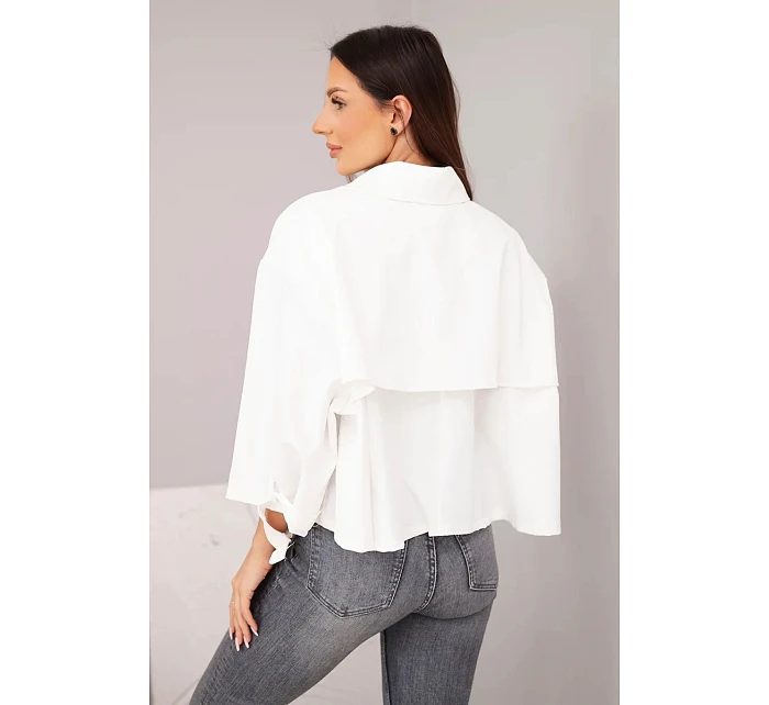 Dámská jarní bavlněná bunda model 22084749 na knoflíky s límcem ecru - K-Fashion