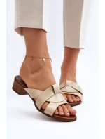 Zazoo 40236 Kožené Dámské Žabky Na Nízkém Podpatku Bežové