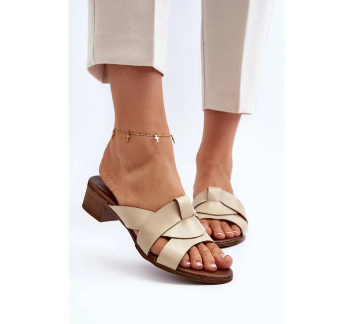 Zazoo 40236 Kožené Dámské Žabky Na Nízkém Podpatku Bežové