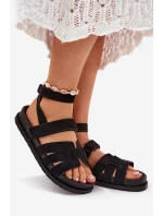 Eko Semišové Sandály Dámské S Suchým Zipem Černé Valpera Eko Semišové Sandály Dámské S Suchým Zipem Černé Valpera