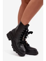 Zateplené dámské kotníkové boty s ozdobným šněrováním černé Elindra