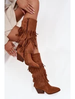 Dámské zateplené kovbojky s třásněmi Brivina – camel Dámské zateplené kovbojky s třásněmi Brivina – camel