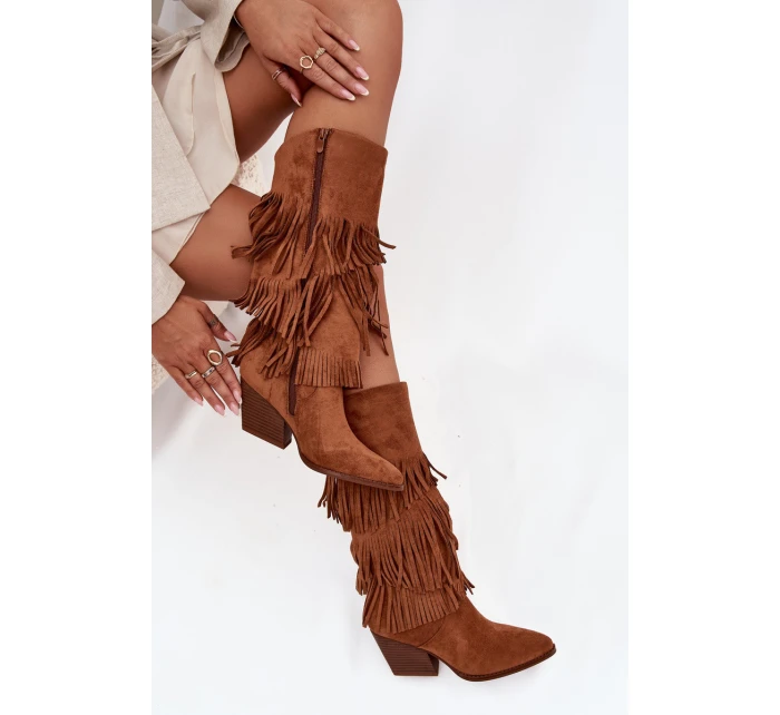 Dámské zateplené kovbojky s třásněmi Brivina – camel Dámské zateplené kovbojky s třásněmi Brivina – camel