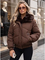 Dámská zimní prošívaná bunda s kožešinou, hnědá, FashionStreet TY6006 Dámská zimní prošívaná bunda s kožešinou, hnědá, FashionStreet TY6006