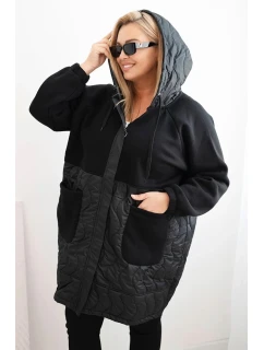 Dámská prošívaná mikina Plus Size s kapucí a velkými kapsami černá