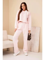 Dámský komplet máslová mikina s límečkem a jednoduché kalhoty pudrově růžový