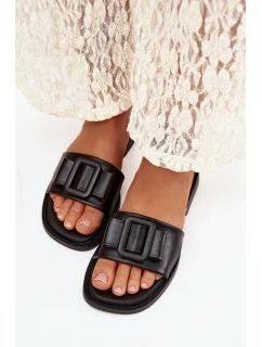 Dámské pantofle na ploché podrážce s přezkou Černé Melivra