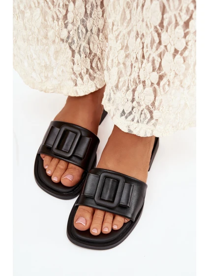 Dámské pantofle na ploché podrážce s přezkou Černé Melivra