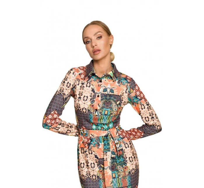 M706 Šaty s rukávy, límečkem a potiskem - model 3