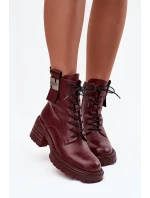 Dámské kožené workery na podpatku s ozdobným detailem Artiker – bordó