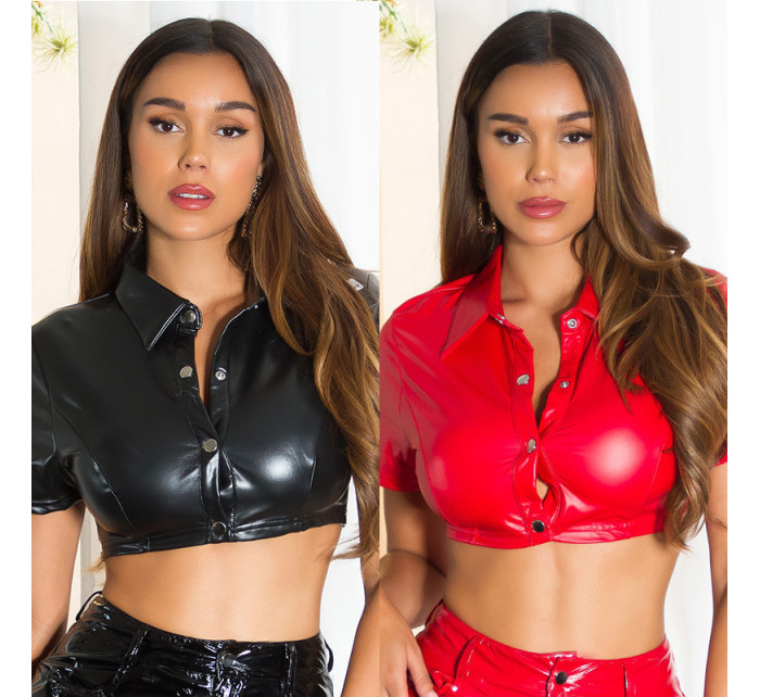 Sexy Koucla faux leather Crop top with buttons