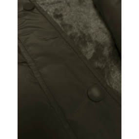 Dlouhá zimní bunda v khaki barvě s kapucí (V726)
