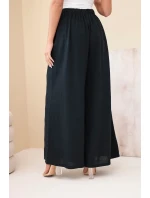 Dámské široké bavlněné kalhoty s gumou v pase černé