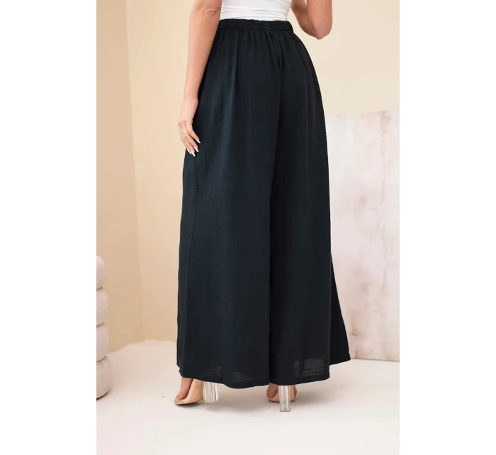 Dámské široké bavlněné kalhoty s gumou v pase černé