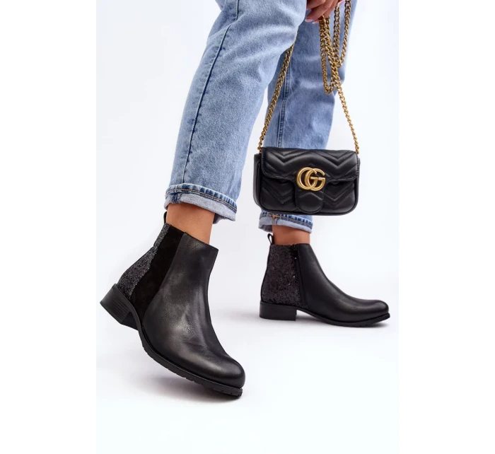 Dámské chelsea na plochém podpatku s flitry, černá Messio Dámské chelsea na plochém podpatku s flitry, černá Messio