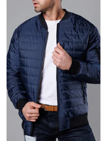 Tmavě modrá prošívaná pánská bunda typu "bomber" model 18344849 - J.STYLE