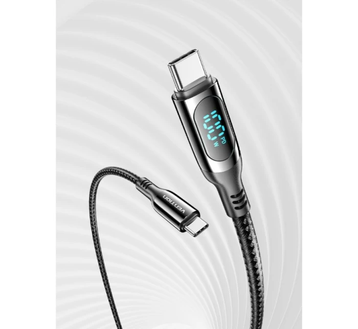 Kabel USB-C na USB-C Vention USB 2.0 5A 1,2 m s displejem černý