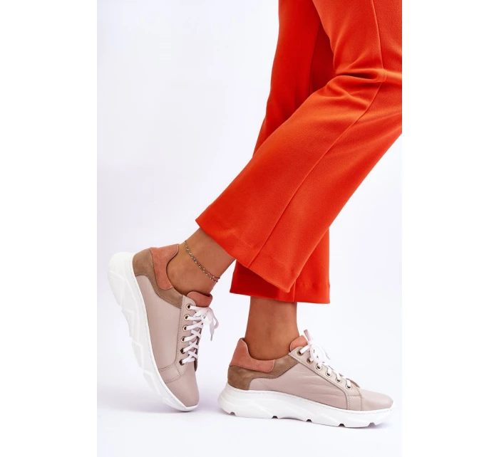 Pohodlné kožené tenisky na platformě Béžove model 21613251 - Boto Pohodlné kožené tenisky na platformě Béžove model 21613251 - Boto