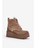 Semišové Dámské Kotníkové Boty Na Platformě A Klínu Zateplené Béžové model 21673811 - Zazoo