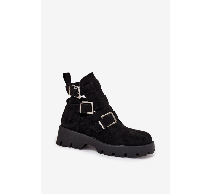 Dámské boty s pásky a stříbrnými sponami Černé Helisse Dámské boty s pásky a stříbrnými sponami Černé Helisse