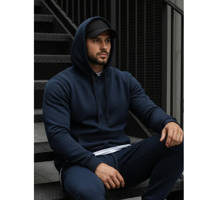 Pánská mikina s kapucí tmavě modrá BX3001