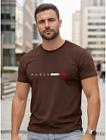 Pánské bavlněné tričko s nápisem PARIS, hnědé, FashionStreet NX5139R Pánské bavlněné tričko s nápisem PARIS, hnědé, FashionStreet NX5139R