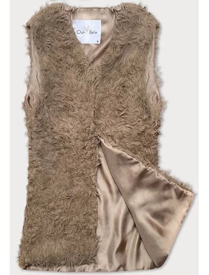 Tmavě béžová kožešinová vesta s dlouhým vlasem (1402) Tmavě béžová kožešinová vesta s dlouhým vlasem (1402)
