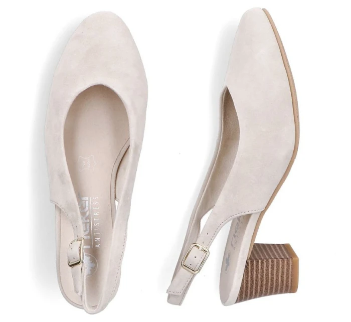 Béžové kožené lodičky s otevřenou špičkou Rieker 44651-60