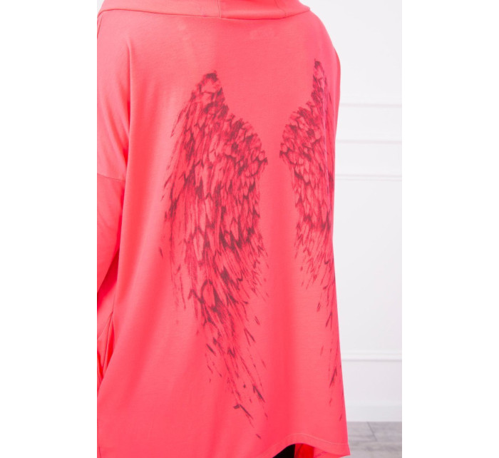 Mikina s potiskem křídel růžová neonová