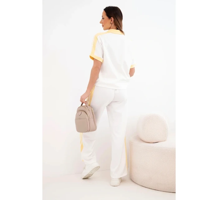 Dámský komplet máslový s polo mikinou a širokými kalhotami žlutý